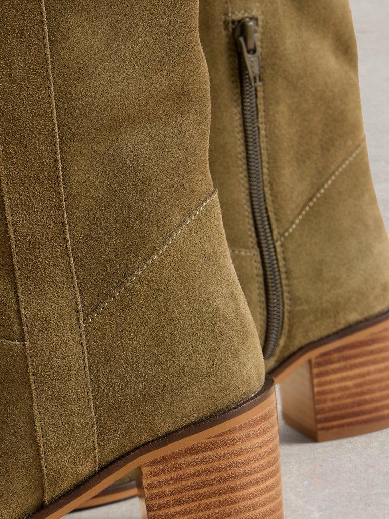 Izzy Suede Knee High Boots in KHAKI GRN - FLAT DETAIL