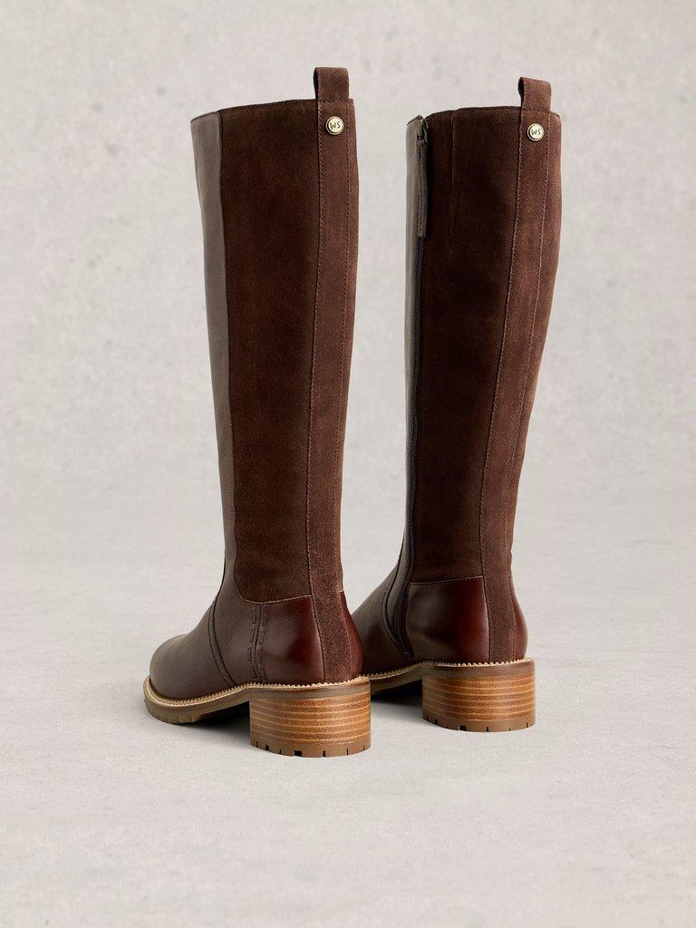 Serena Leather Knee High Boots in DK BROWN - FLAT BACK