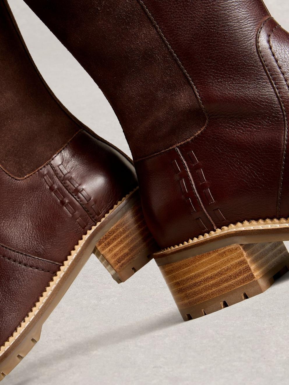 Serena Leather Knee High Boots in DK BROWN - FLAT DETAIL