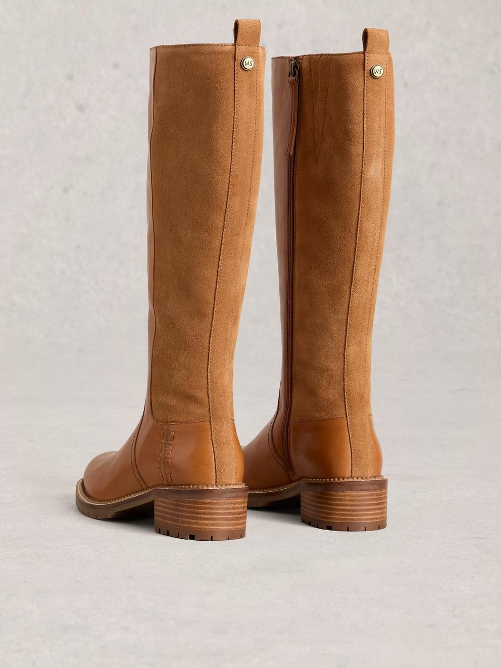 Serena Leather Knee High Boots in MID TAN - FLAT BACK