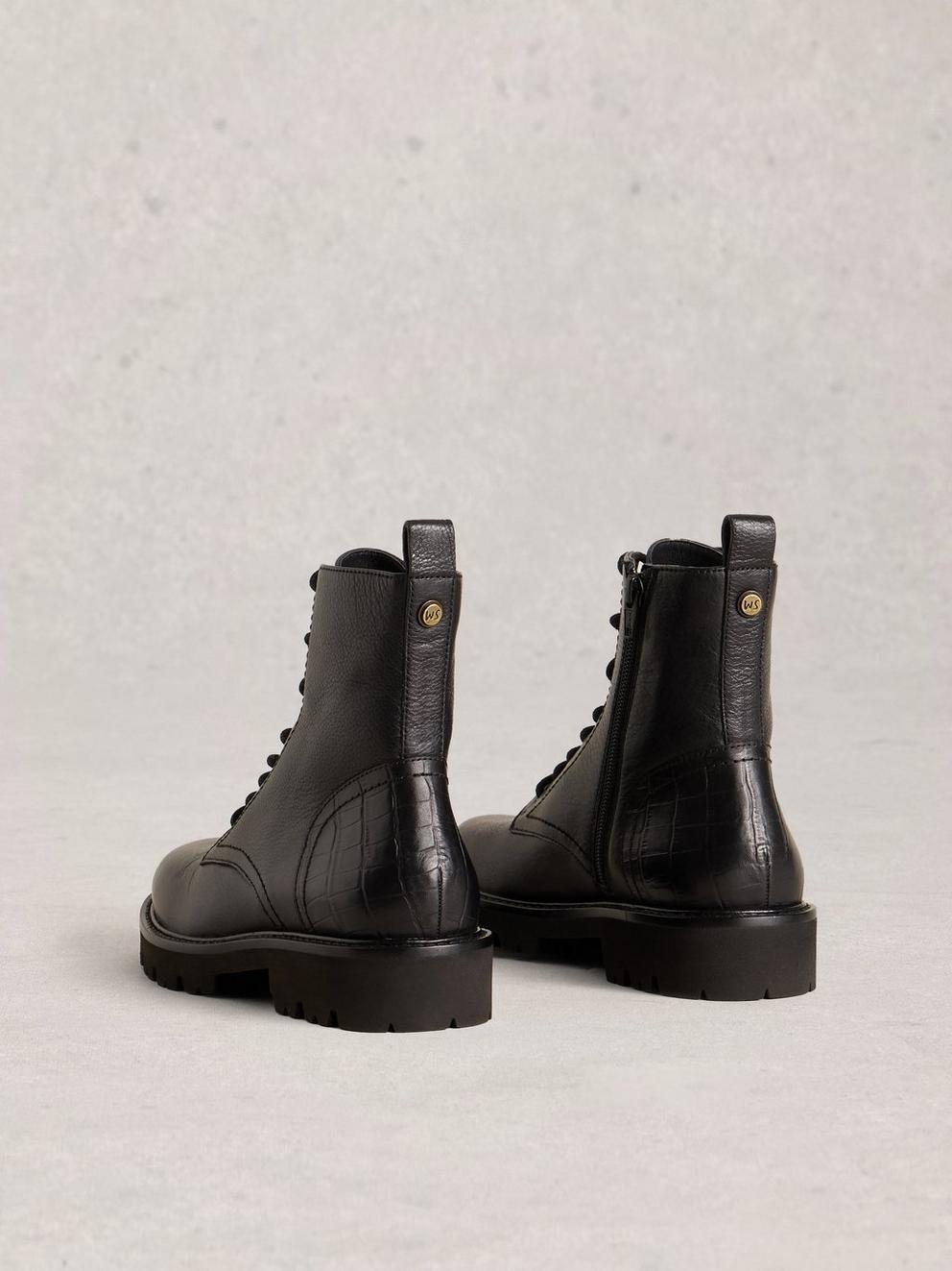 Darcey Lace Up Boot in PURE BLK - FLAT BACK