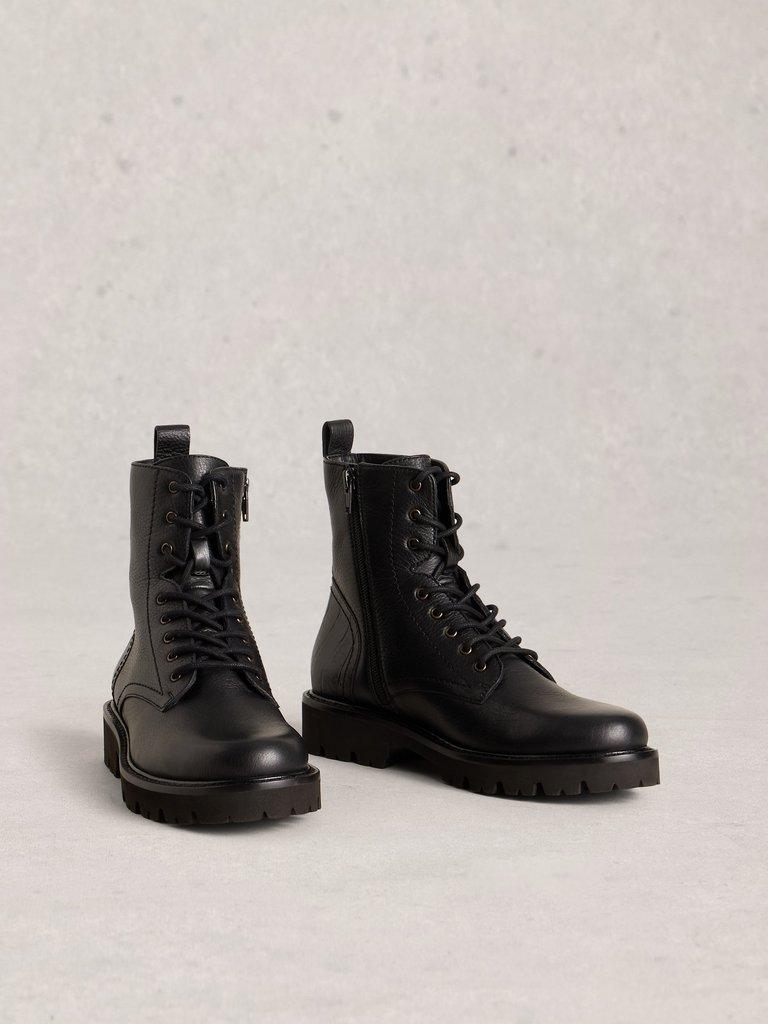 Darcey Lace Up Boot in PURE BLK - FLAT FRONT