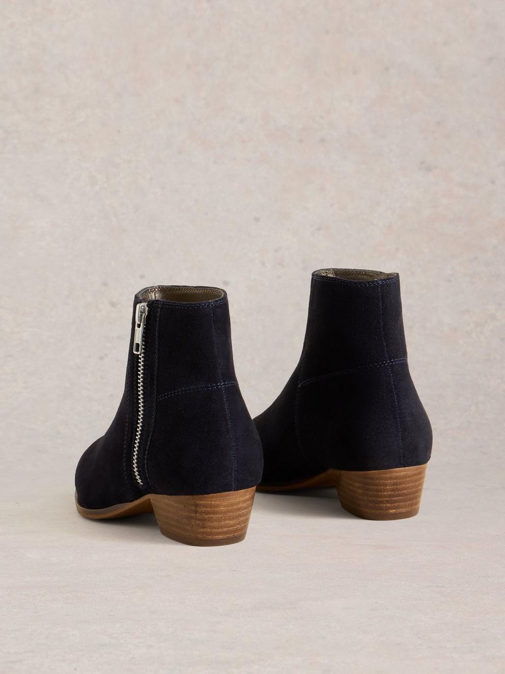 Zoe Zip Ankle Boot in DARK NAVY - FLAT BACK