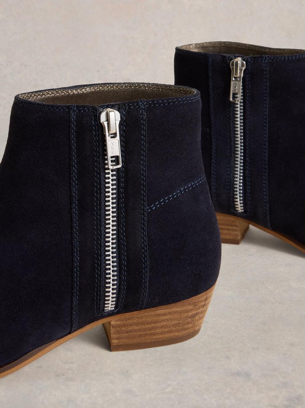 Zoe Zip Ankle Boot in DARK NAVY - FLAT DETAIL