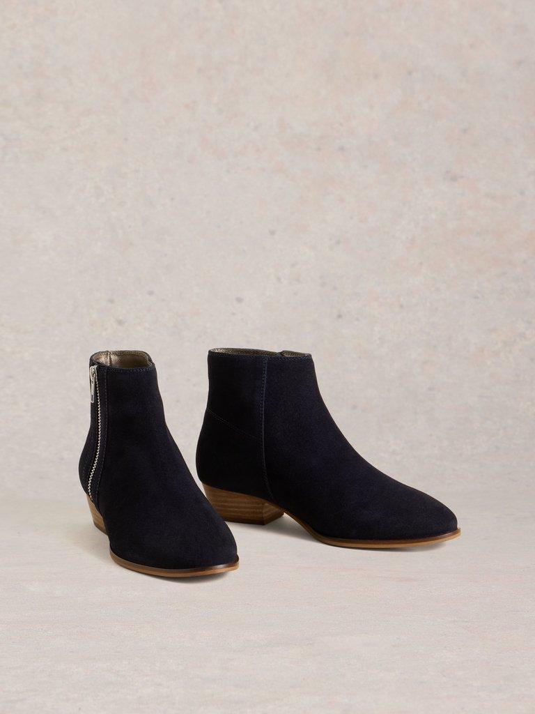Zoe Zip Ankle Boot in DARK NAVY - FLAT FRONT