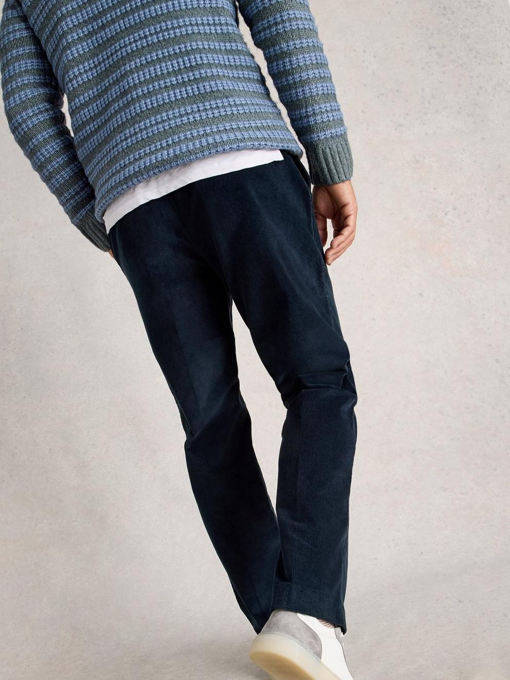 Corduroy Trouser in DARK NAVY - MODEL BACK