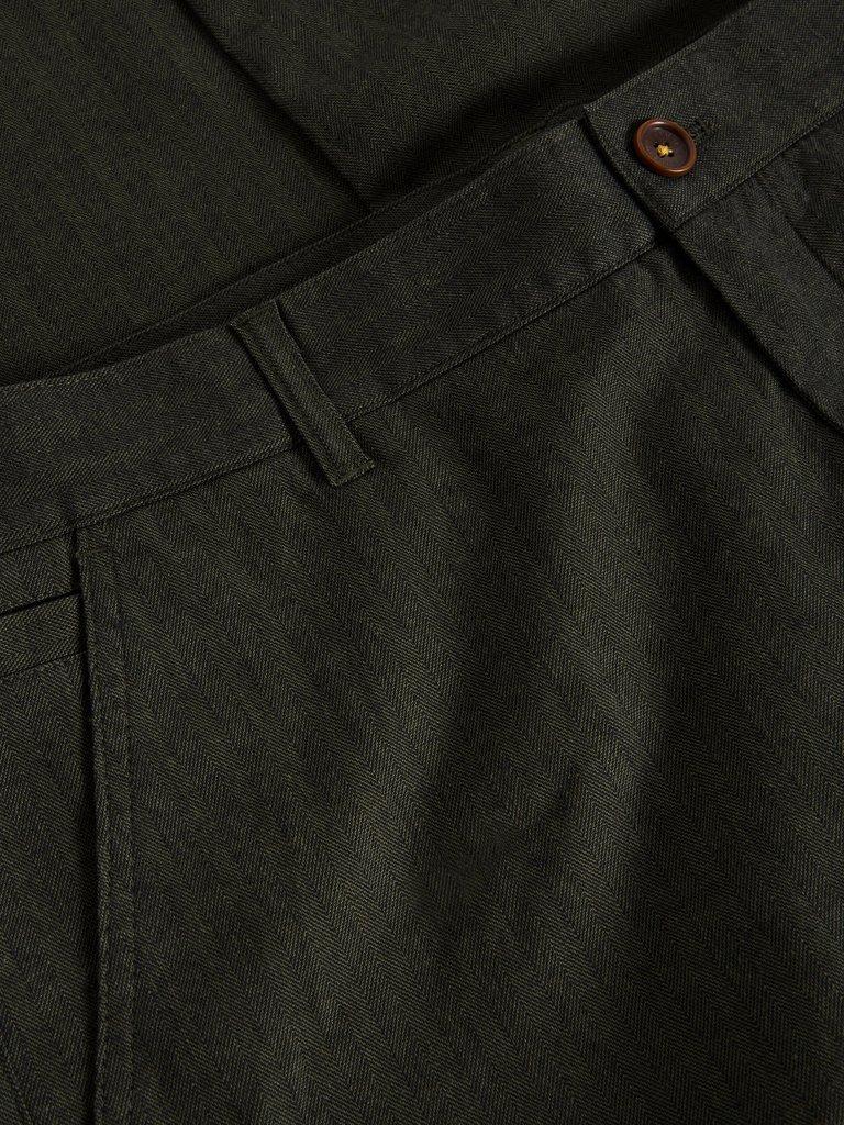 Mens Herringbone Trouser in KHAKI GRN - FLAT DETAIL