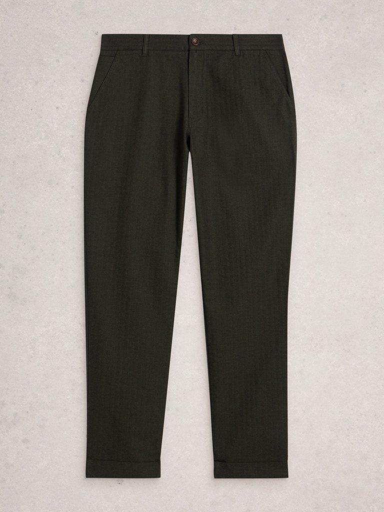 Mens Herringbone Trouser in KHAKI GRN - FLAT FRONT
