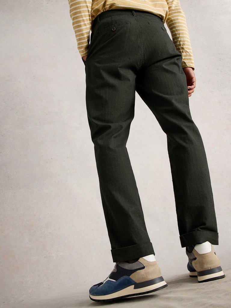 Mens Herringbone Trouser in KHAKI GRN - MODEL BACK