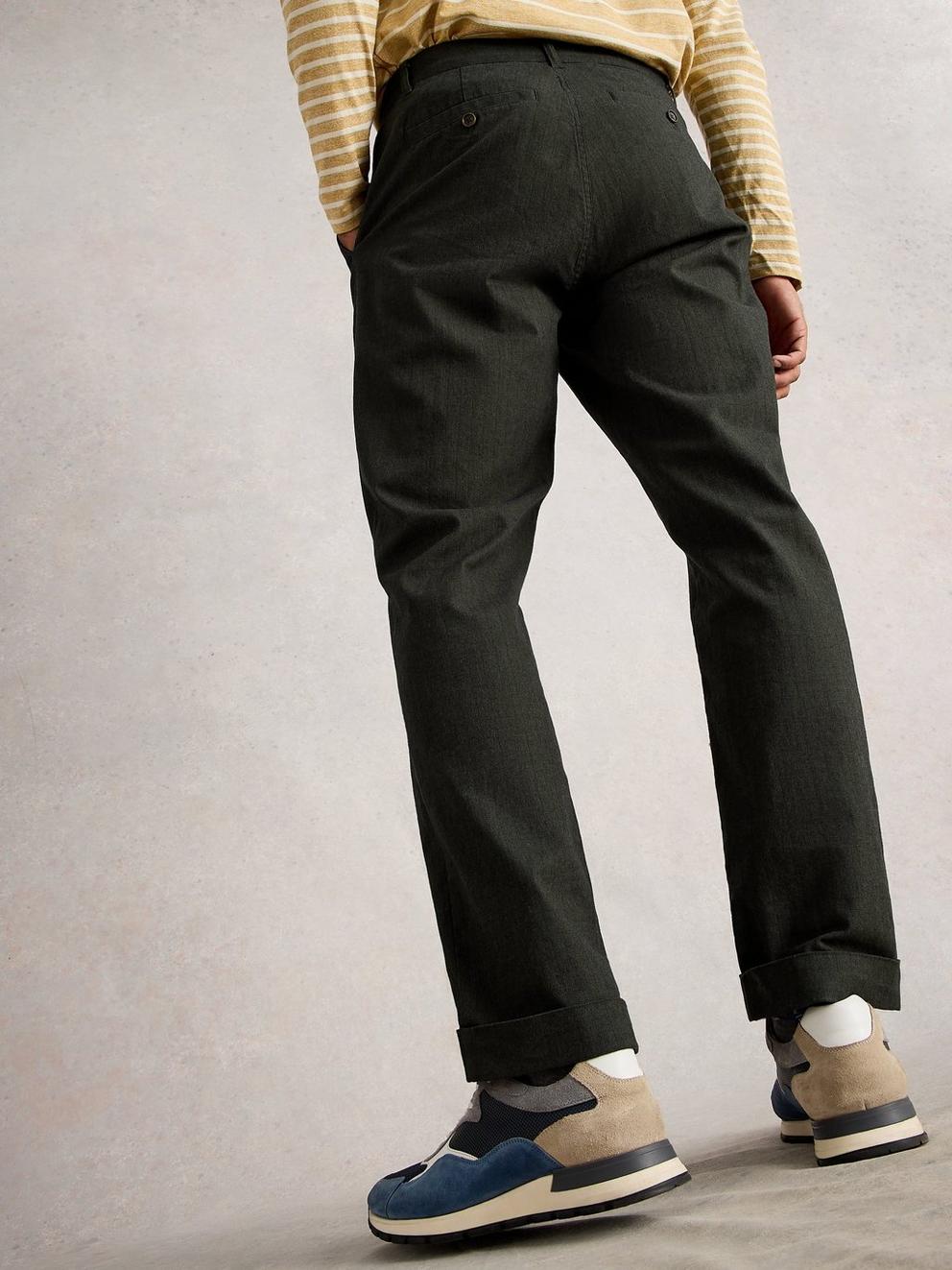Mens Herringbone Trouser in KHAKI GRN - MODEL BACK