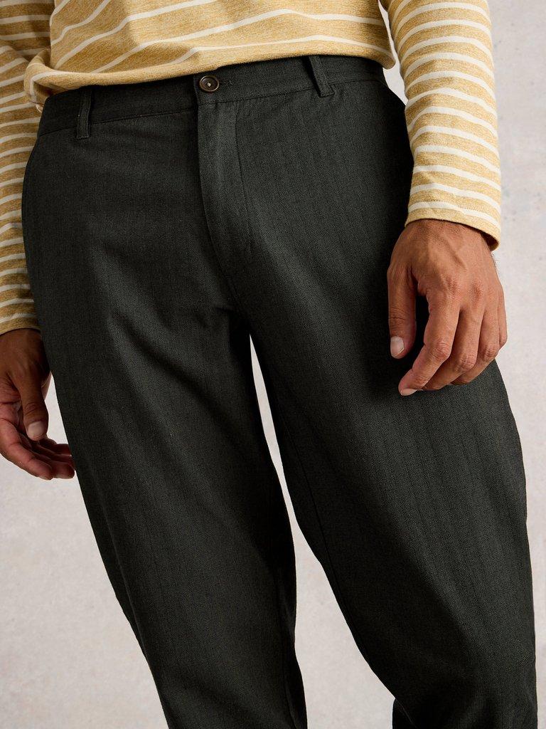 Mens Herringbone Trouser in KHAKI GRN - MODEL DETAIL