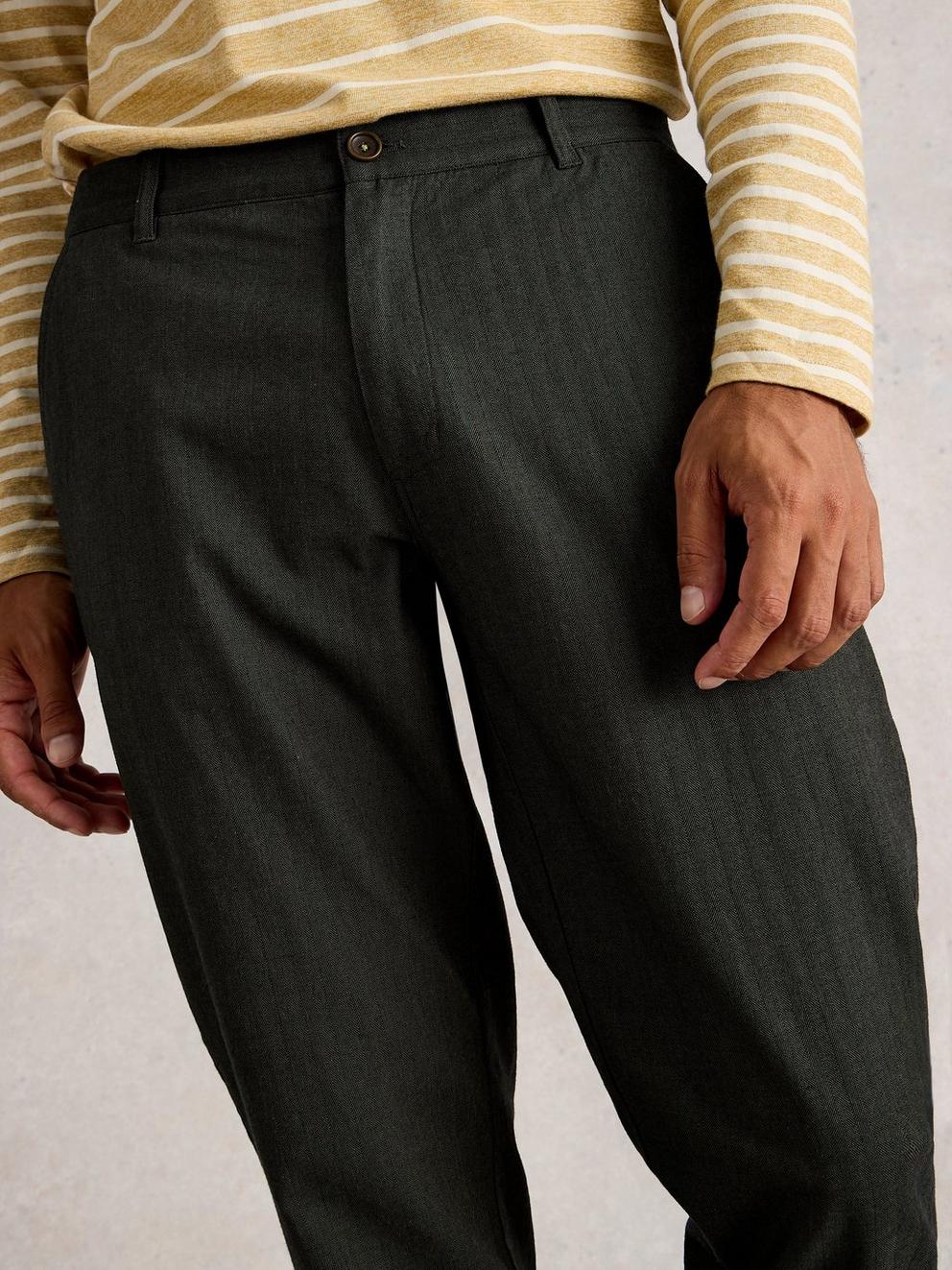 Mens Herringbone Trouser in KHAKI GRN - MODEL DETAIL