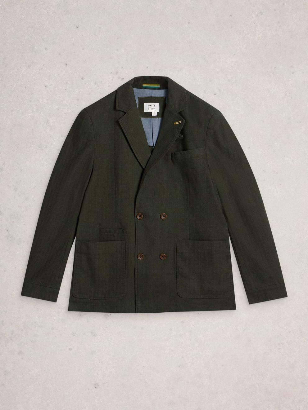 Herringbone Blazer in KHAKI GRN - FLAT FRONT