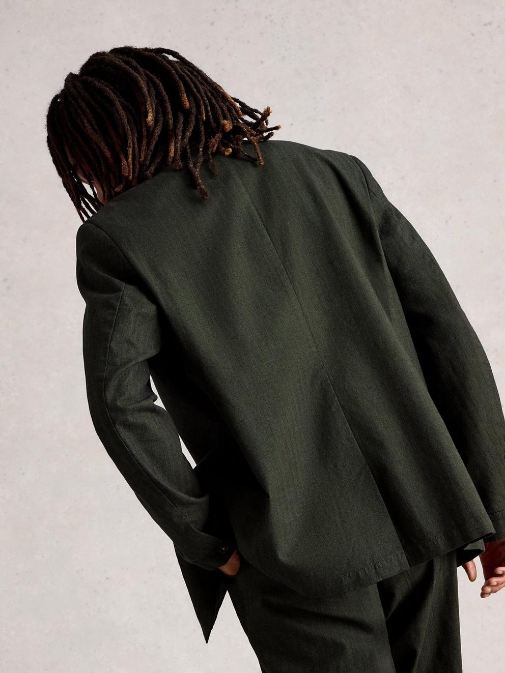 Herringbone Blazer in KHAKI GRN - MODEL BACK