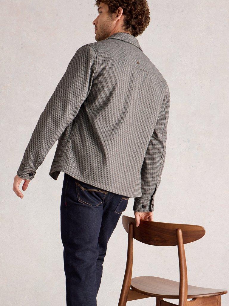 Houndstooth Worker Jacket in GREY MLT - MODEL BACK