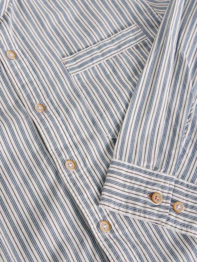 Alnwick Grandad Stripe Shirt in BLUE MLT - FLAT DETAIL