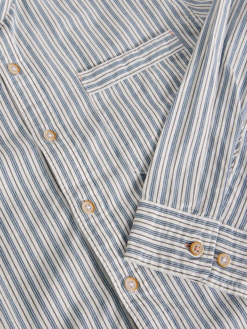 Alnwick Grandad Stripe Shirt in BLUE MLT - FLAT DETAIL