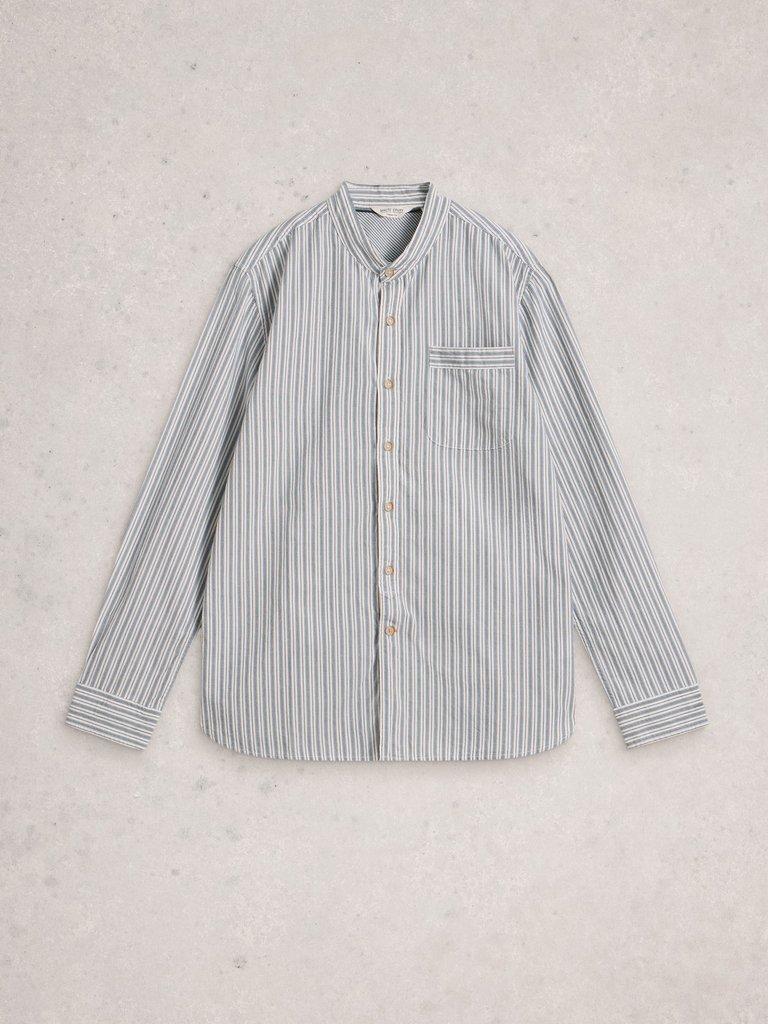 Alnwick Grandad Stripe Shirt in BLUE MLT - FLAT FRONT