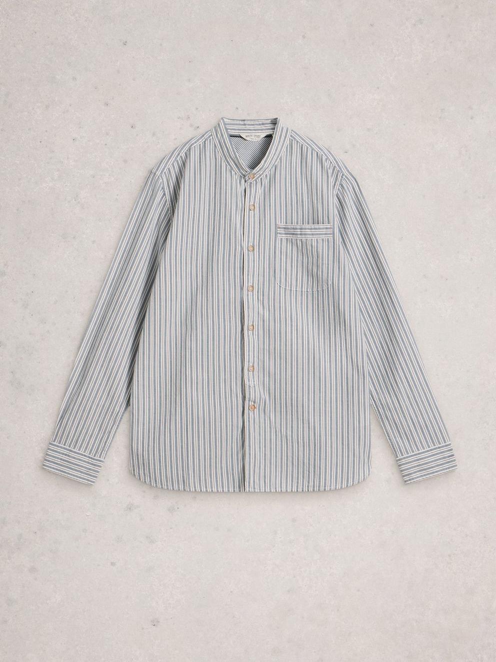 Alnwick Grandad Stripe Shirt in BLUE MLT - FLAT FRONT