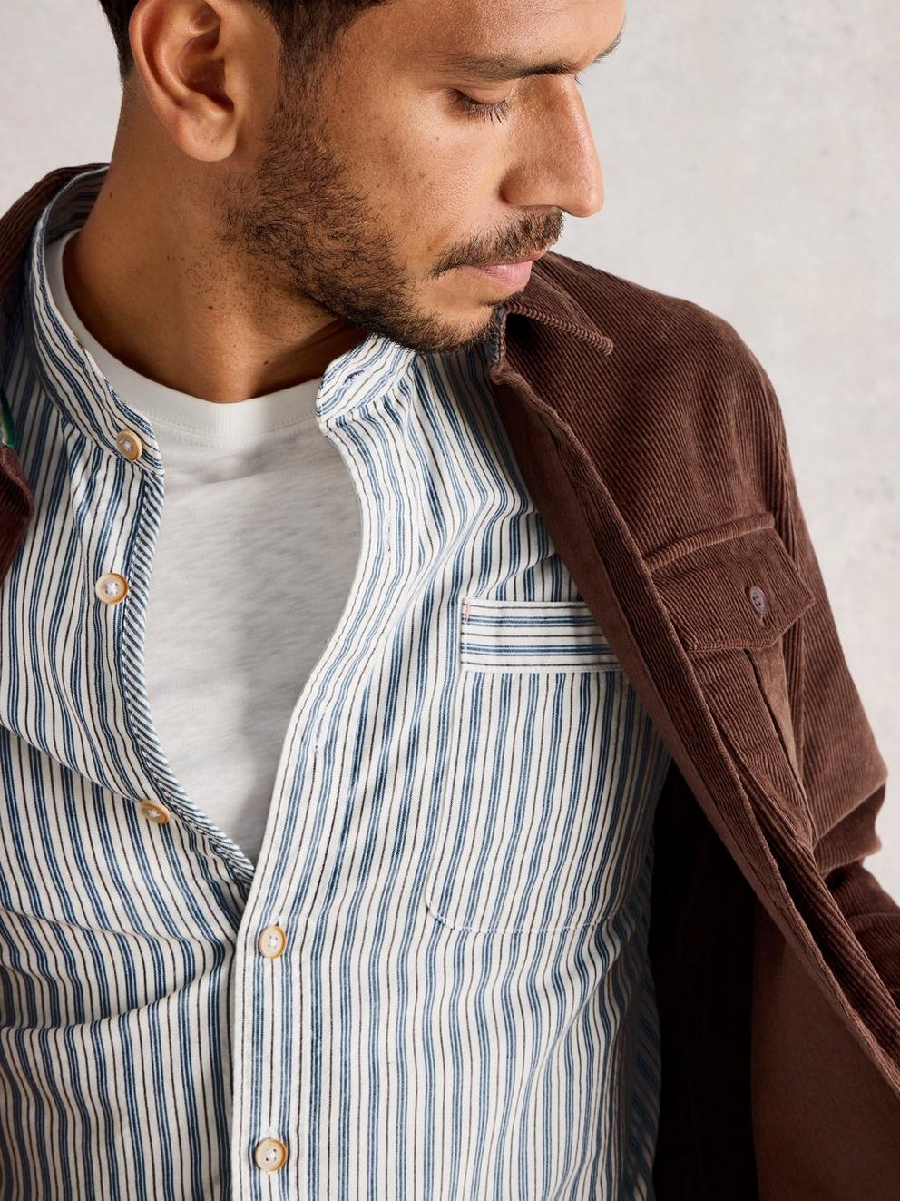 Alnwick Grandad Stripe Shirt in BLUE MLT - LIFESTYLE