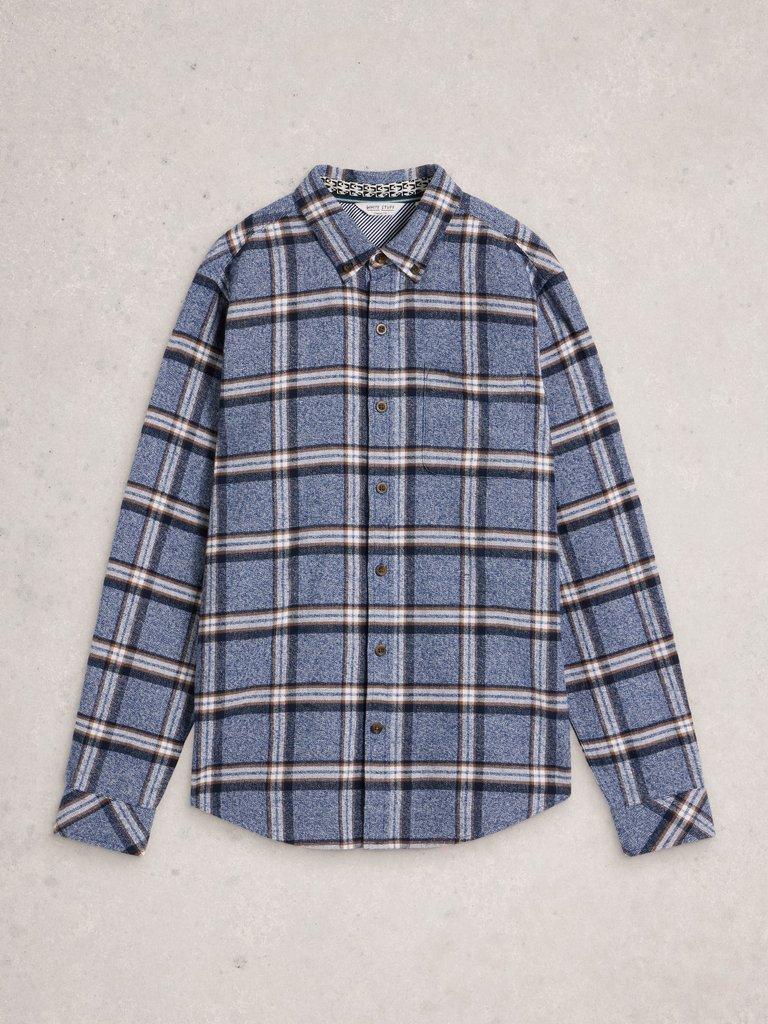 Barton Marl Check Shirt in BLUE MLT - FLAT FRONT