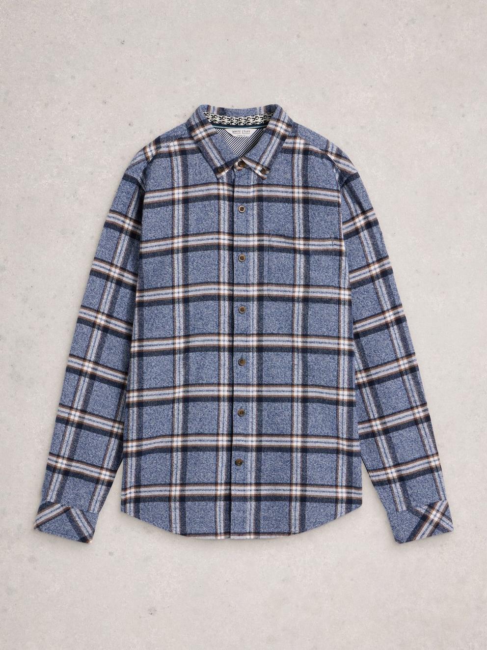 Barton Marl Check Shirt in BLUE MLT - FLAT FRONT