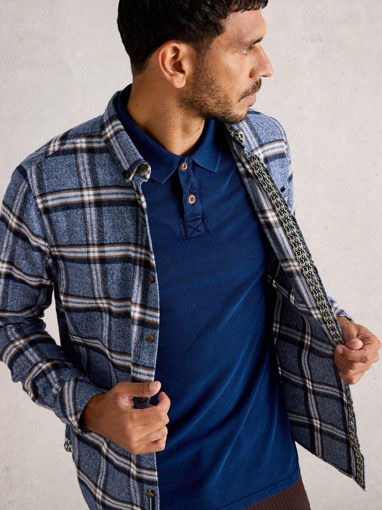 Barton Marl Check Shirt in BLUE MLT - MODEL DETAIL