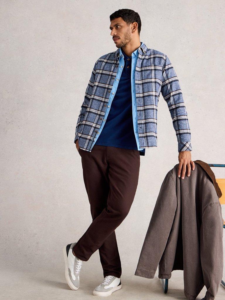 Barton Marl Check Shirt in BLUE MLT - MODEL FRONT