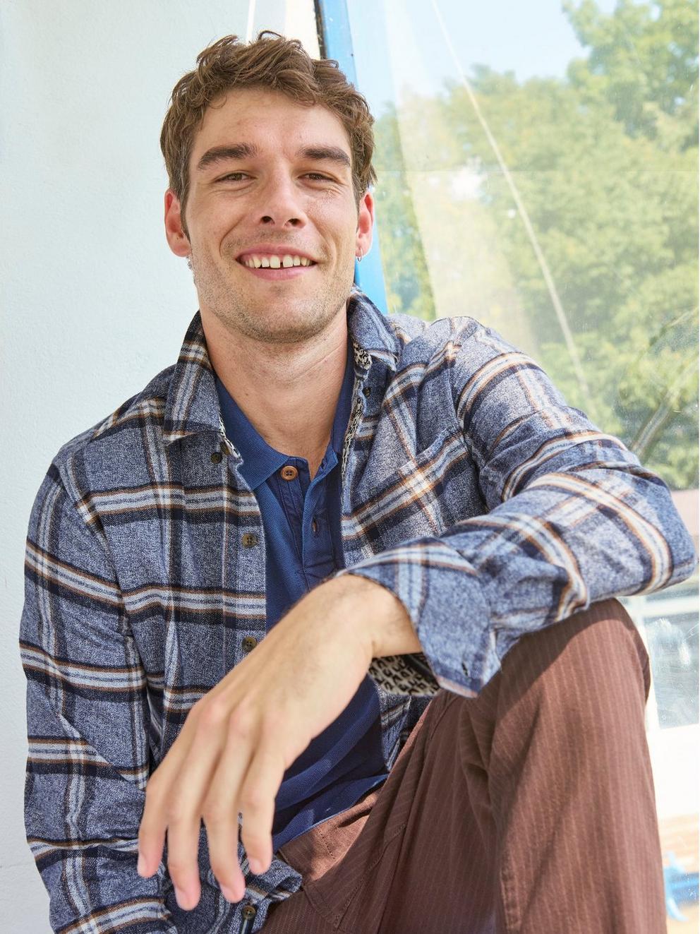 Barton Marl Check Shirt in BLUE MLT - MIXED