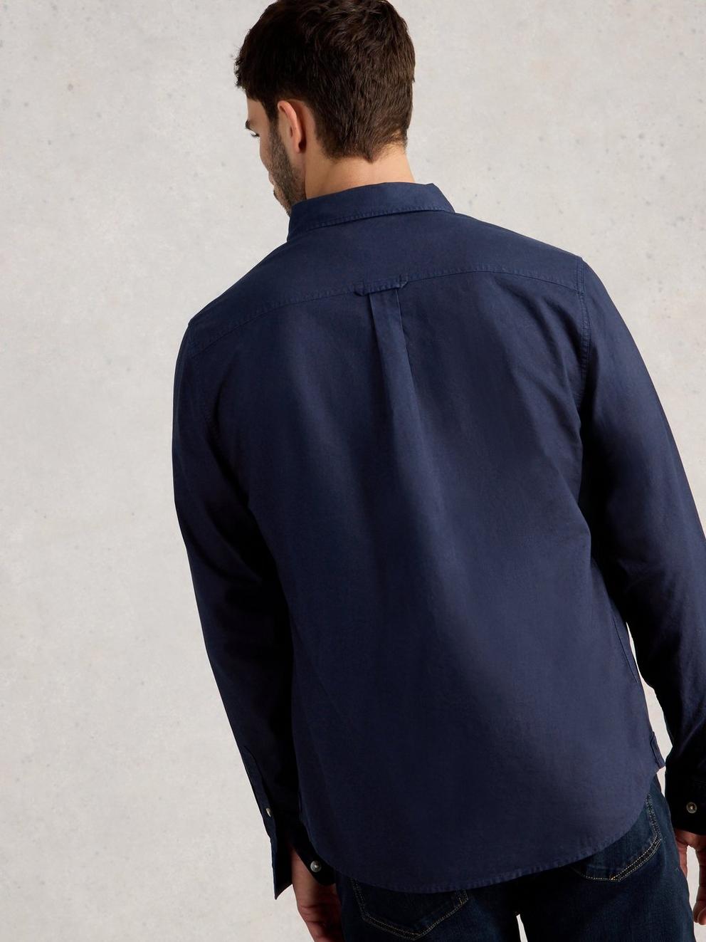 Bruton Oxford Long Sleeve Shirt in DARK NAVY - MODEL BACK