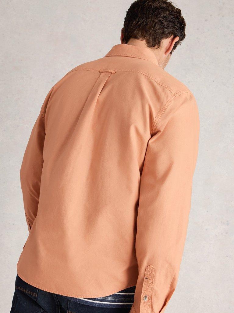 Bruton Oxford Long Sleeve Shirt in DUS PINK - MODEL BACK