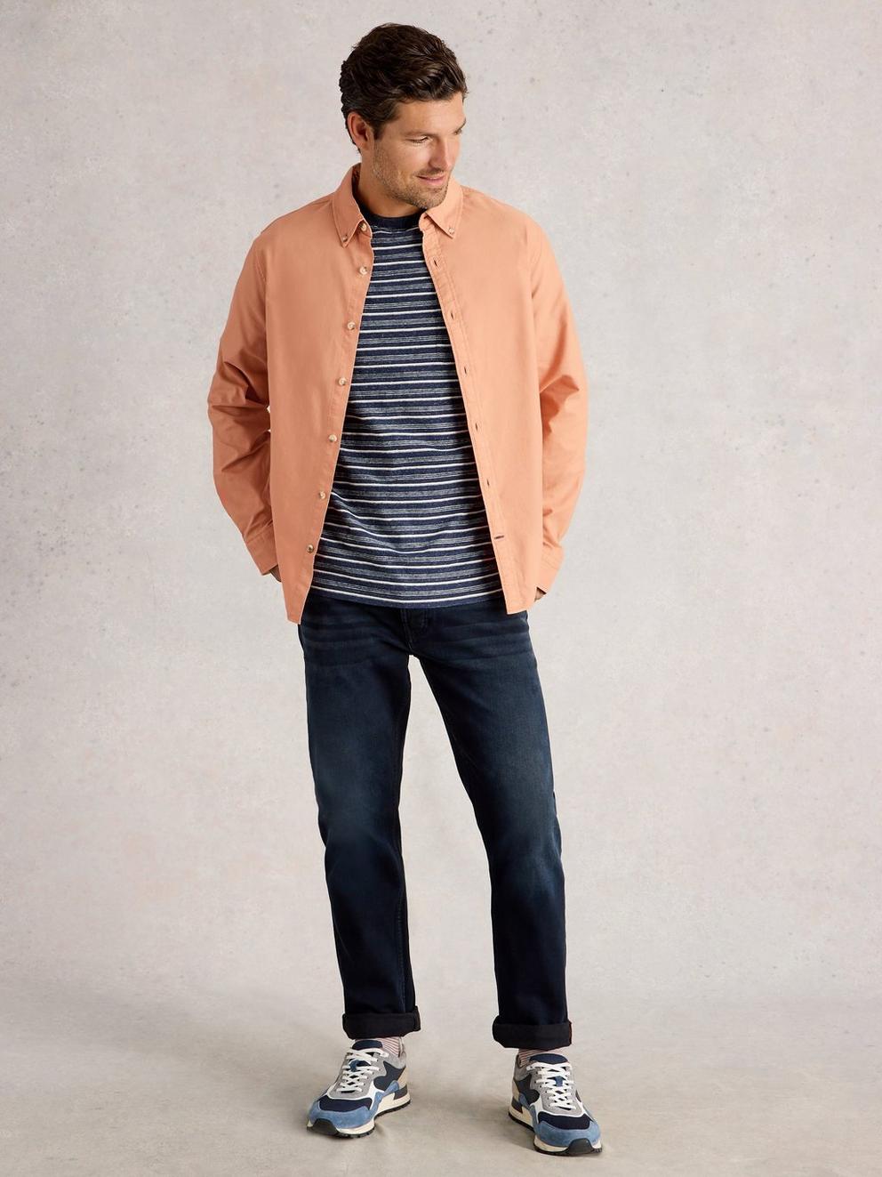 Bruton Oxford Long Sleeve Shirt in DUS PINK - MODEL FRONT