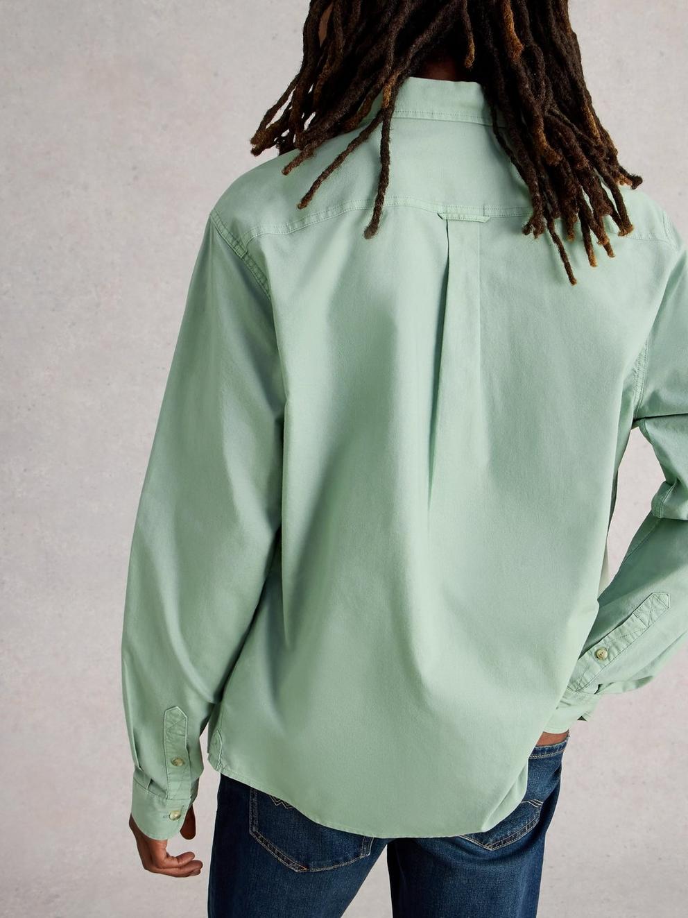 Bruton Oxford Long Sleeve Shirt in LGT GREEN - MODEL BACK