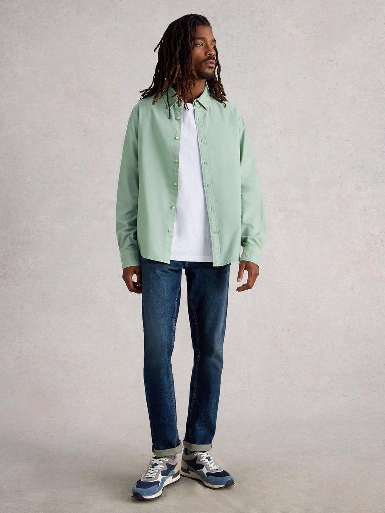 Bruton Oxford Long Sleeve Shirt in LGT GREEN - MODEL FRONT