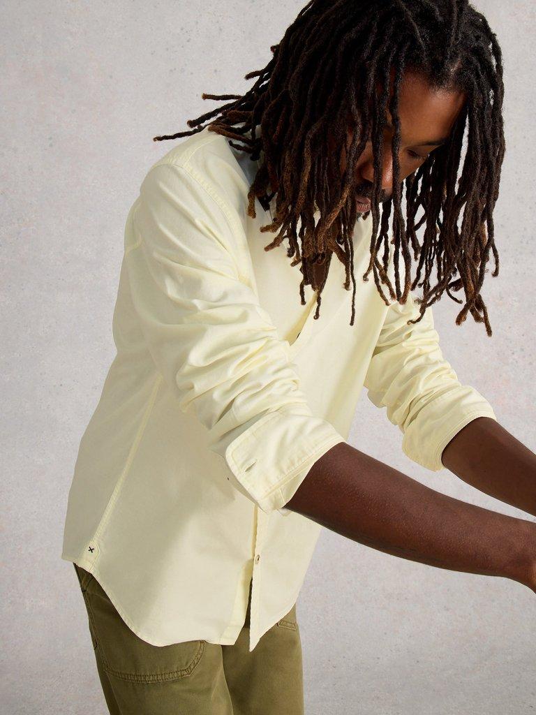 Bruton Oxford Long Sleeve Shirt in NAT WHITE - MODEL DETAIL