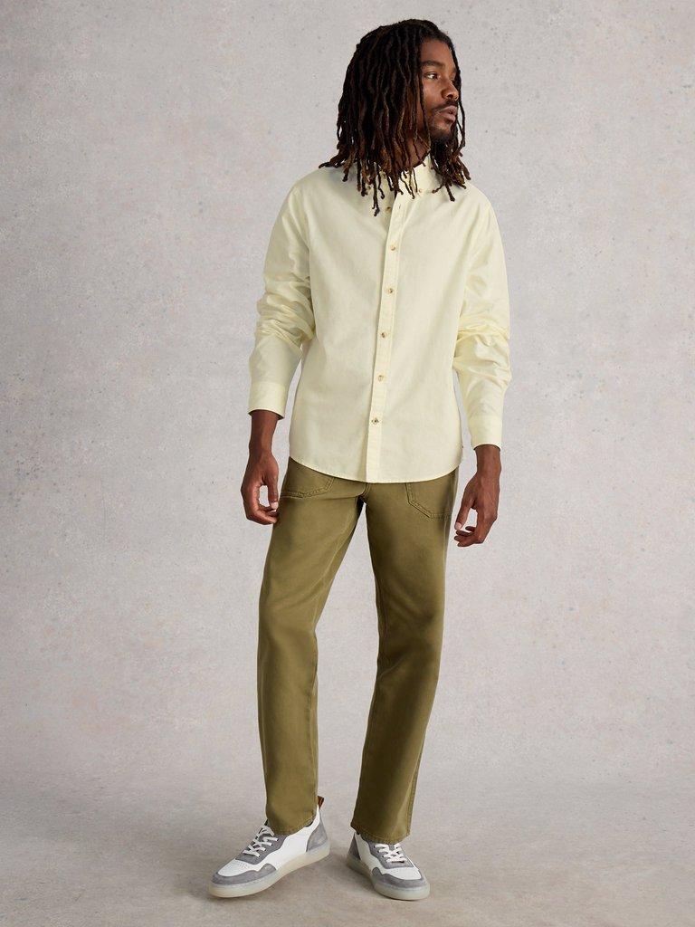 Bruton Oxford Long Sleeve Shirt in NAT WHITE - MODEL FRONT