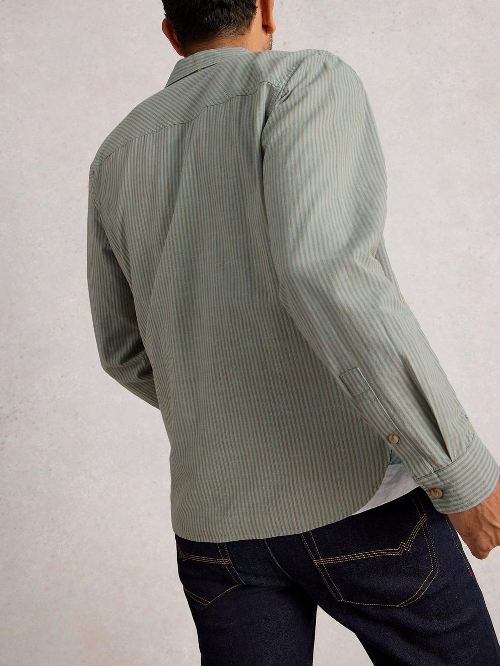 Bruton Stripe Shirt in LGT BLUE - MODEL BACK