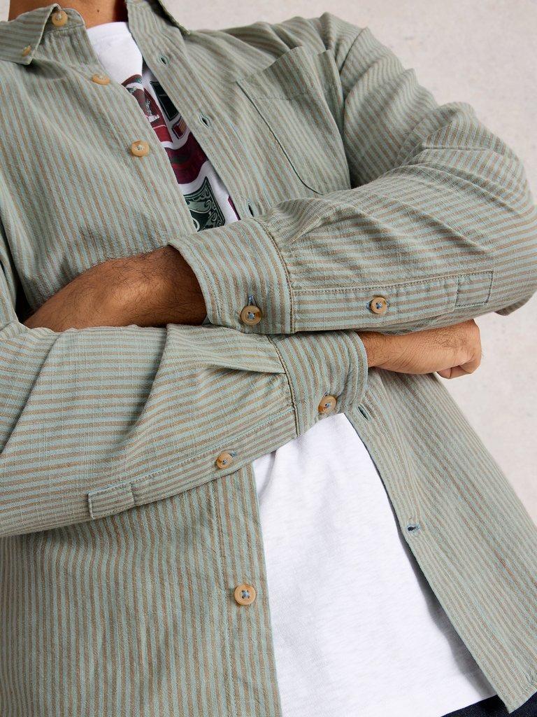Bruton Stripe Shirt in LGT BLUE - MODEL DETAIL