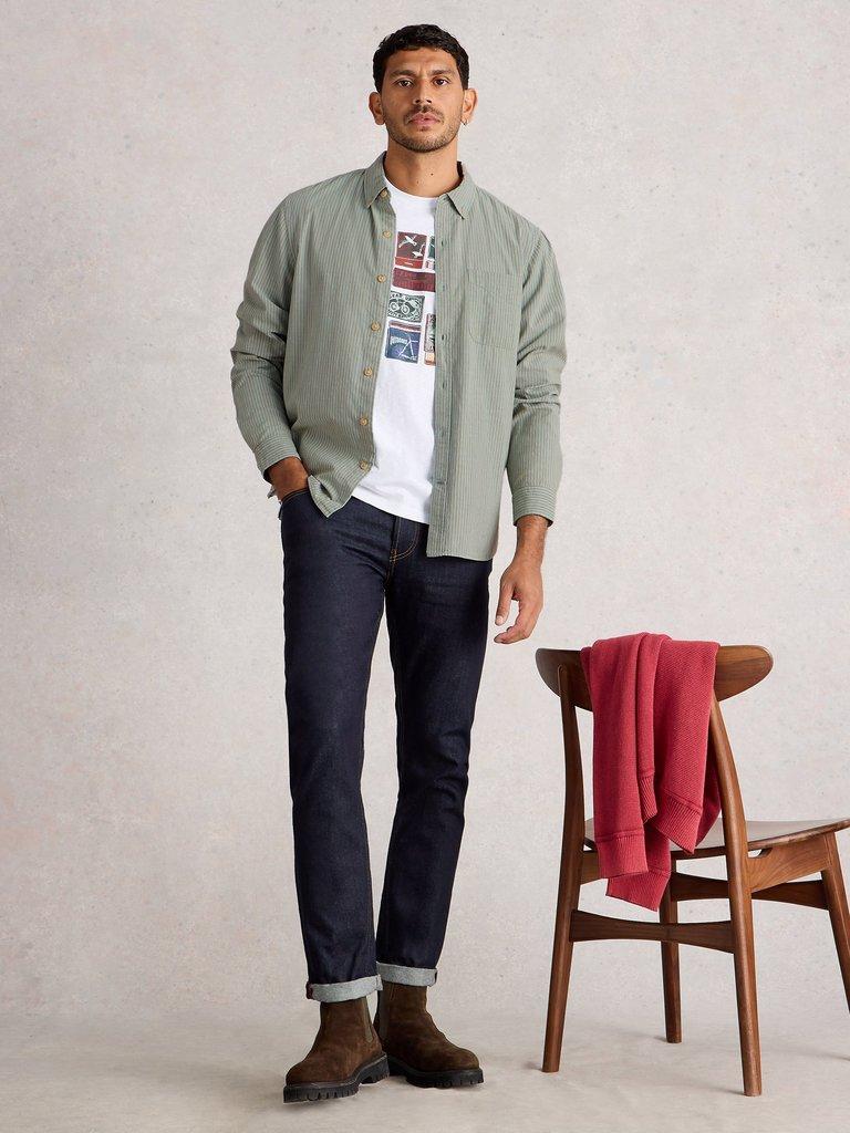 Bruton Stripe Shirt in LGT BLUE - MODEL FRONT