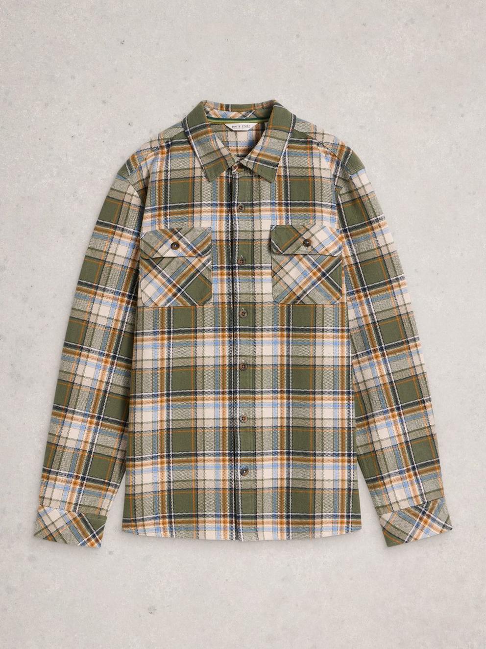 Darwen Check Shirt in GREEN MLT - FLAT FRONT