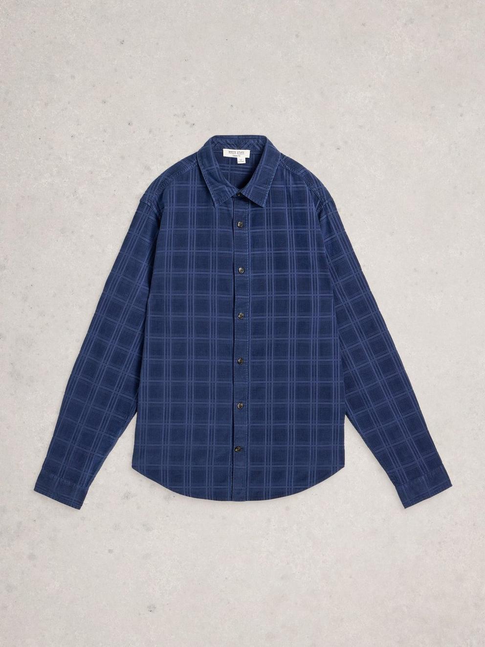 Griffin Cord Check Shirt in DARK NAVY - FLAT FRONT