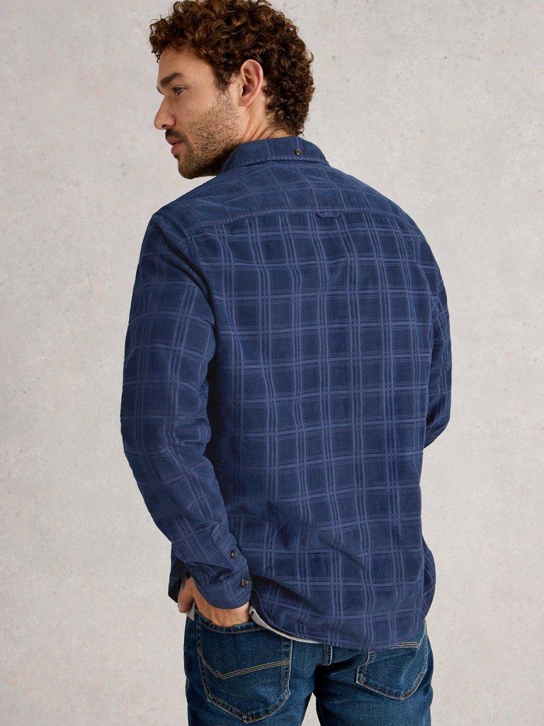 Griffin Cord Check Shirt in DARK NAVY - MODEL BACK