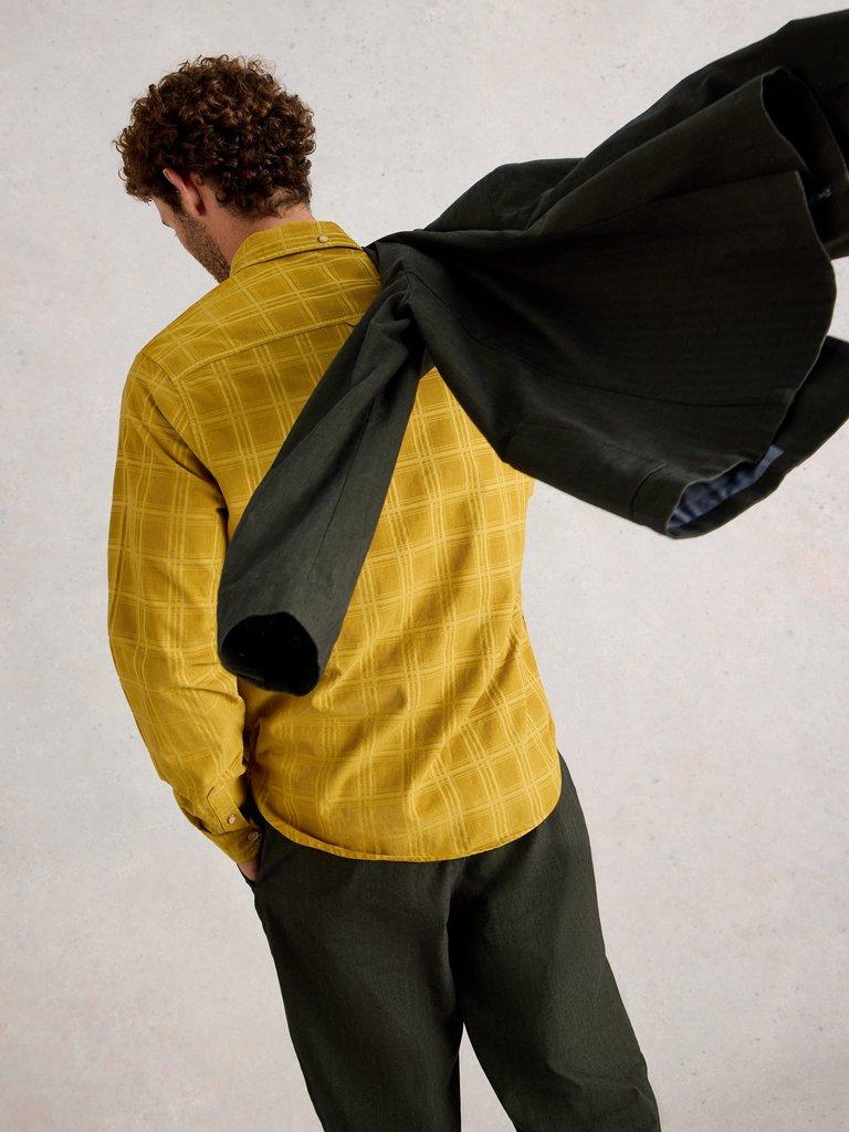 Griffin Cord Check Shirt in DP YELLOW - MODEL BACK