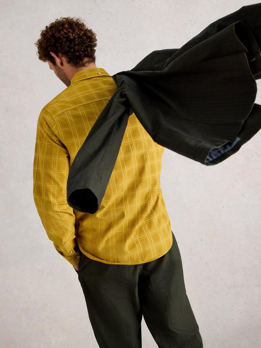 Griffin Cord Check Shirt in DP YELLOW - MODEL BACK