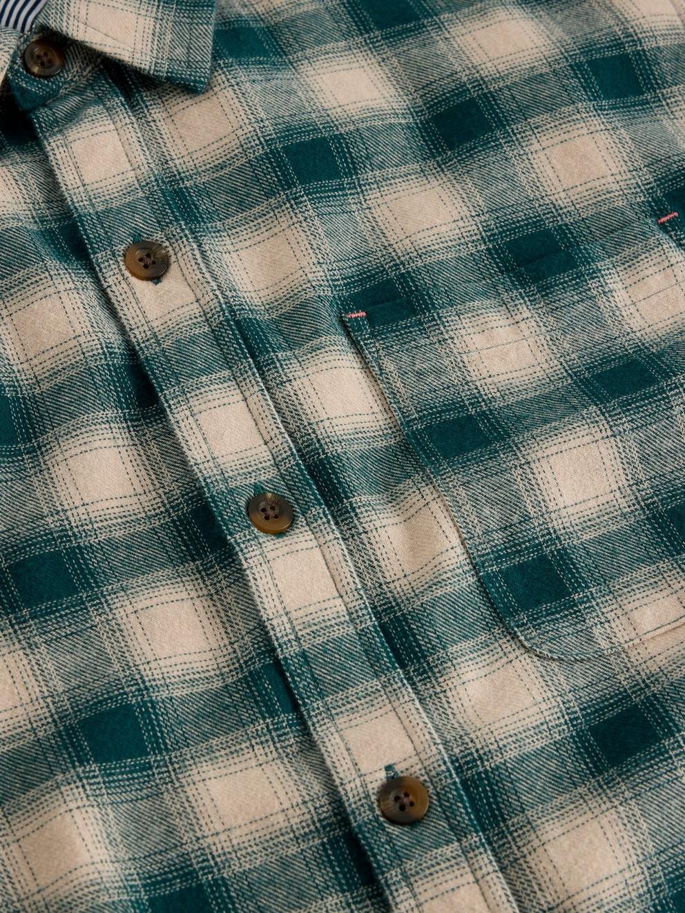 Ludlow Two Tone Check Shirt in DK GREEN - FLAT DETAIL