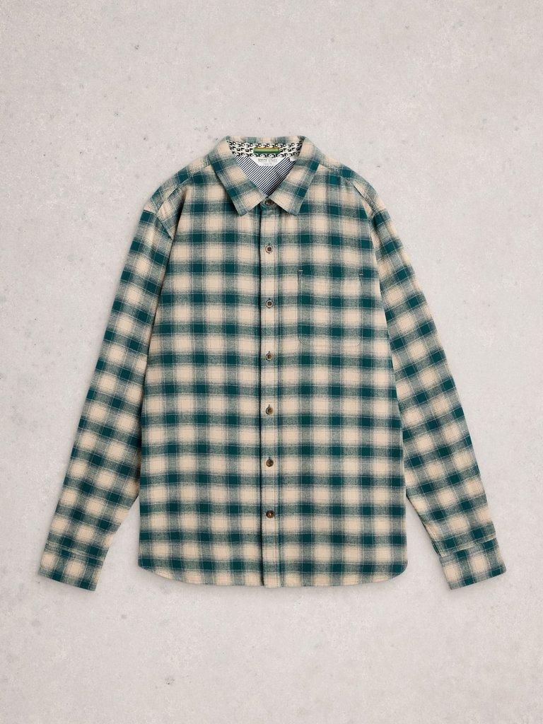 Ludlow Two Tone Check Shirt in DK GREEN - FLAT FRONT