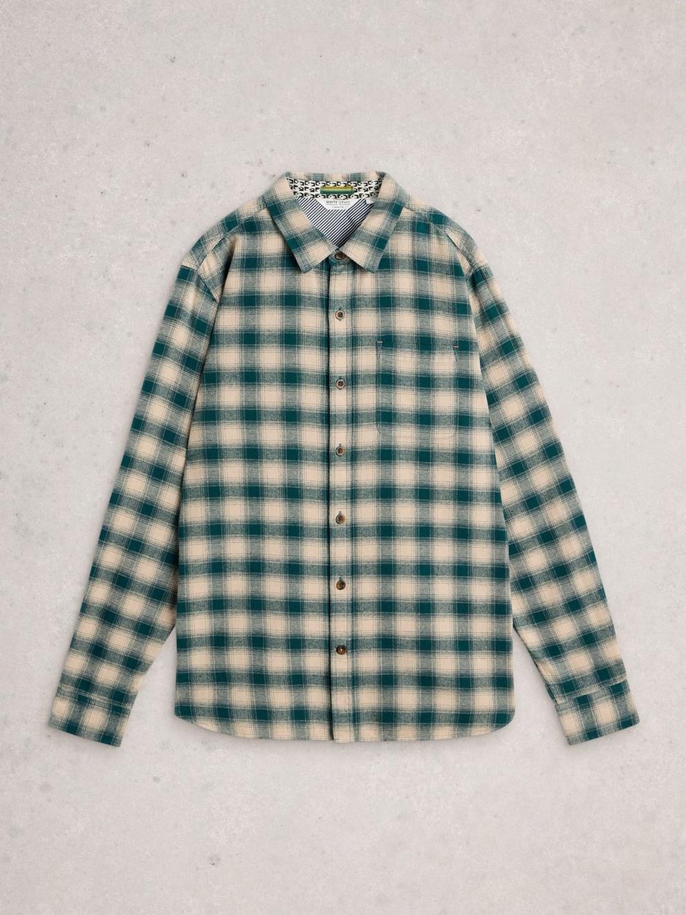 Ludlow Two Tone Check Shirt in DK GREEN - FLAT FRONT