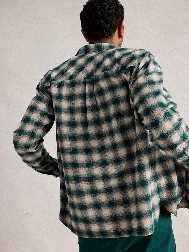 Ludlow Two Tone Check Shirt in DK GREEN - MODEL BACK