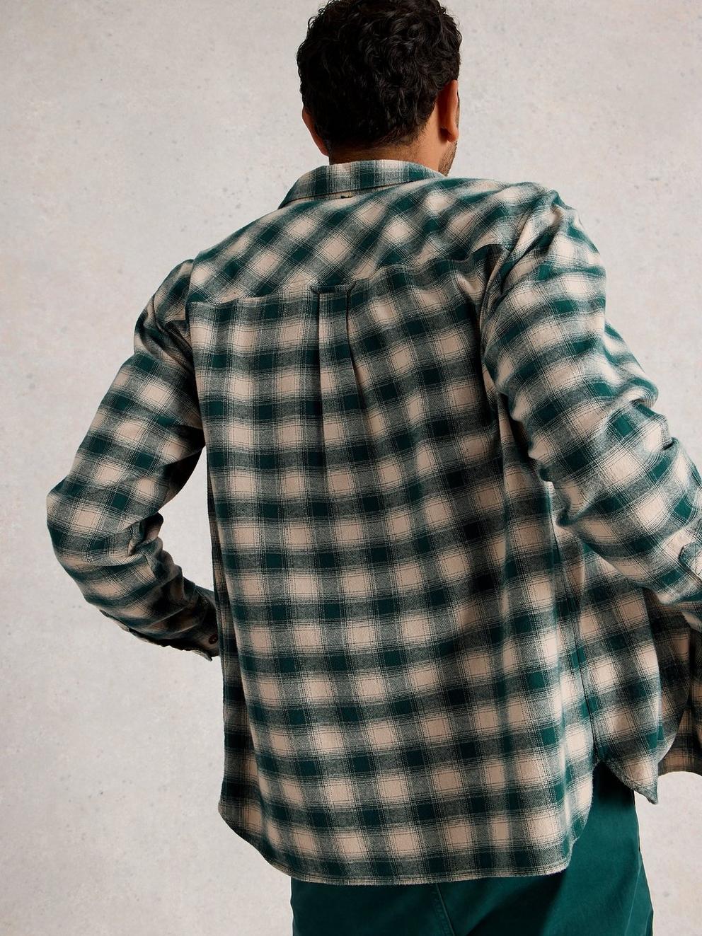 Ludlow Two Tone Check Shirt in DK GREEN - MODEL BACK