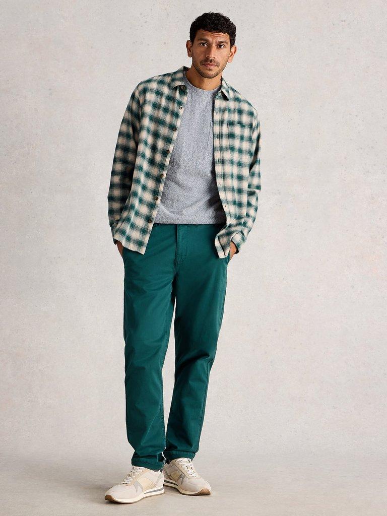 Ludlow Two Tone Check Shirt in DK GREEN - MODEL FRONT